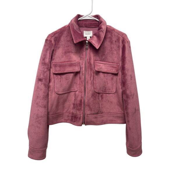 Nine West Jackets & Blazers - Nine West Pink Velvet Zip-up jacket cropped size large barbie girly feminine